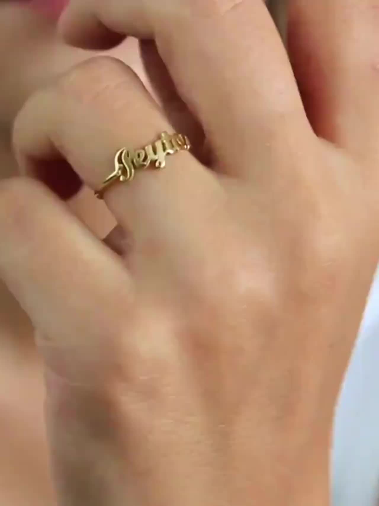 Personalized Cursive Name Ring Stainless Steel Adjustable Open Golden & Rose Gol