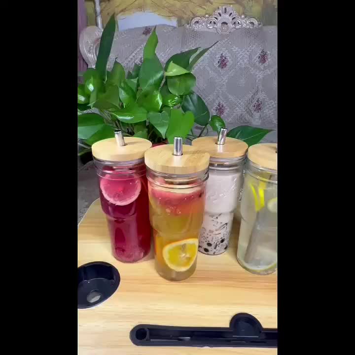 Vasos de vidrio con tapa y popote 13 oz 13.5 fl oz vaso de agua taza de  café helado con mango de cue…Ver más Vasos de vidrio con tapa y popote 13  oz