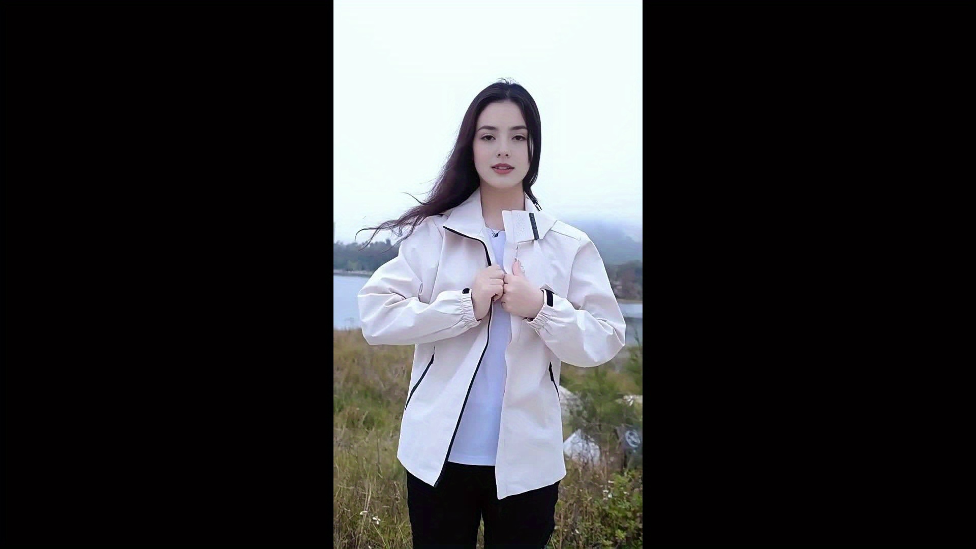 Chaqueta para mujer resistente al viento con capucha desmontable y bolsillos con cremalleras, ideal para senderismo y pesca en todas las estaciones, puños ajustables, color rosa vibrante con detalles en negro, equipo de senderismo - Imagen 11