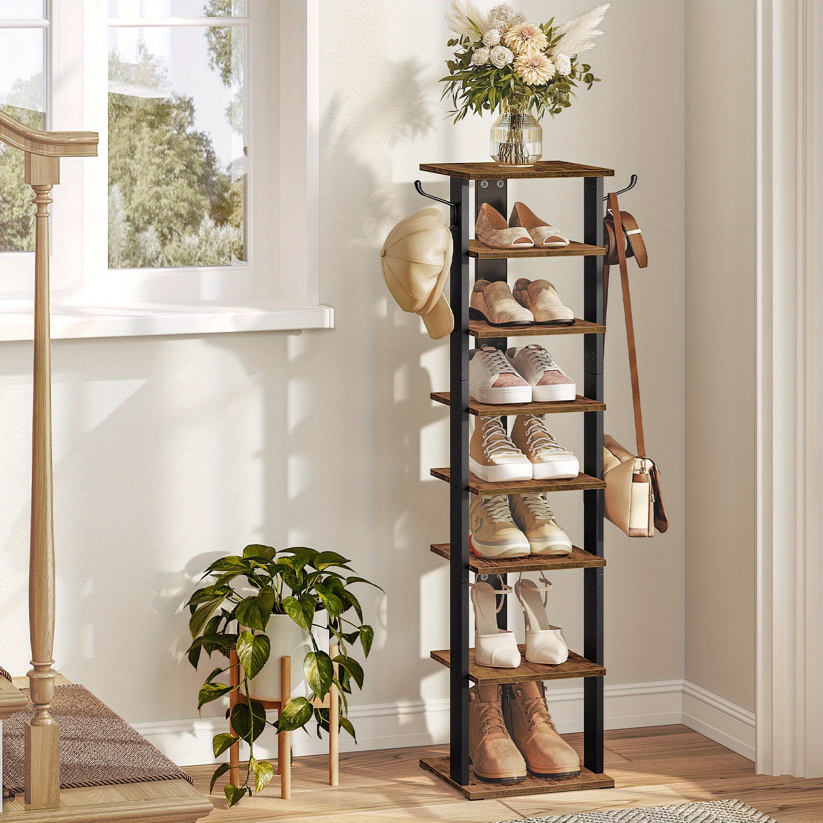 7-Layer Shoe Organizer, Wooden Shoe Storage Rack