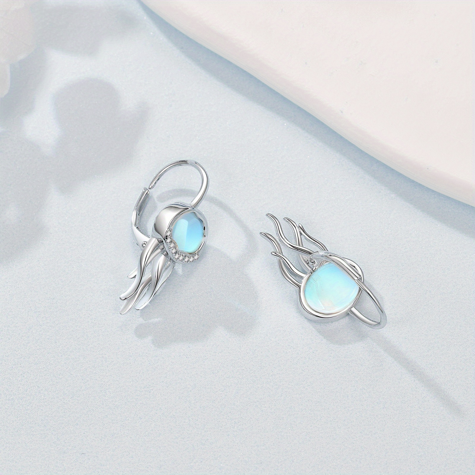 jellyfish earrings for women 925 sterling silvery synthetic   leverback earrings ocean hoop bohemia beach jellyfish jewelry Product details 4