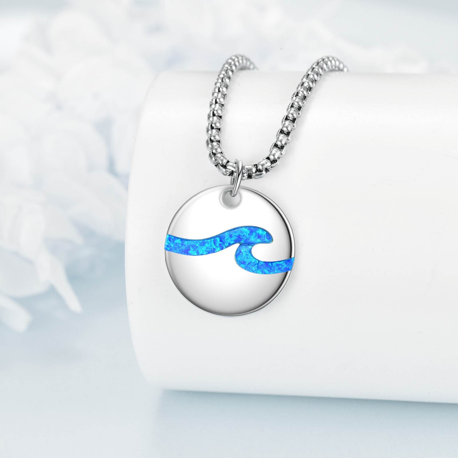 925 Sterling Silver Synthetic Opal Wave Necklace