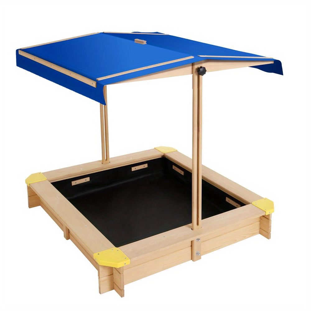   kids sandpit wooden sandbox sand pit with canopy bench seat toys 101cm Product details 1
