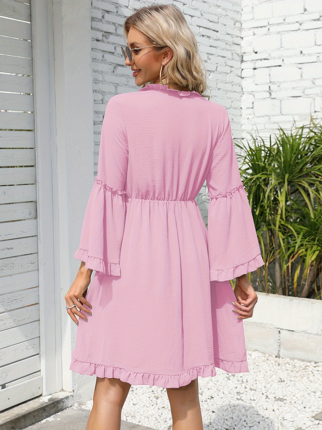 womens dress v neck long sleeve a line mini dress ruffle - Temu