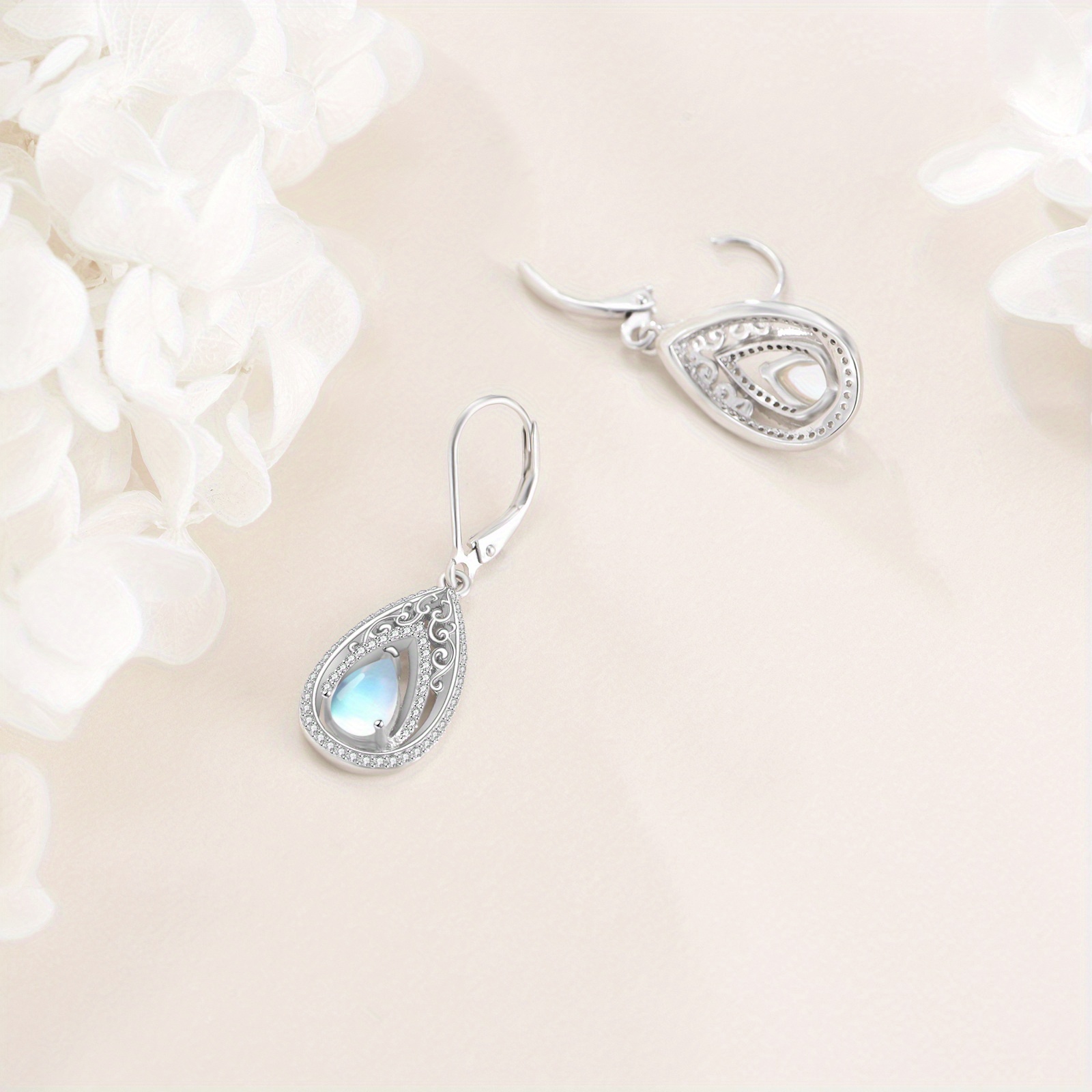 Moonstone Earrings for Women with Sterling Silver Leverback