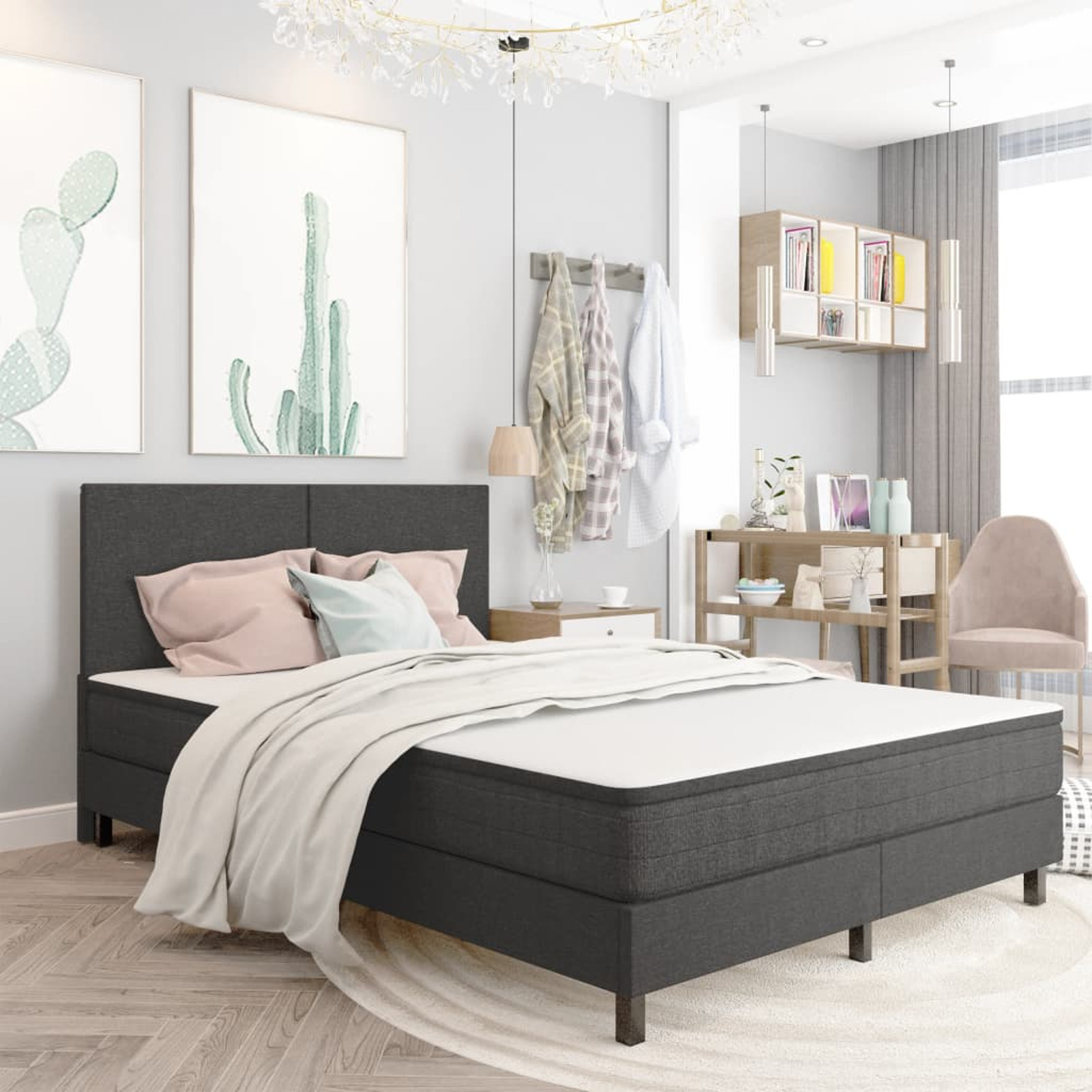 Boxspring Bed Frame Gray Fabric 180x200cm