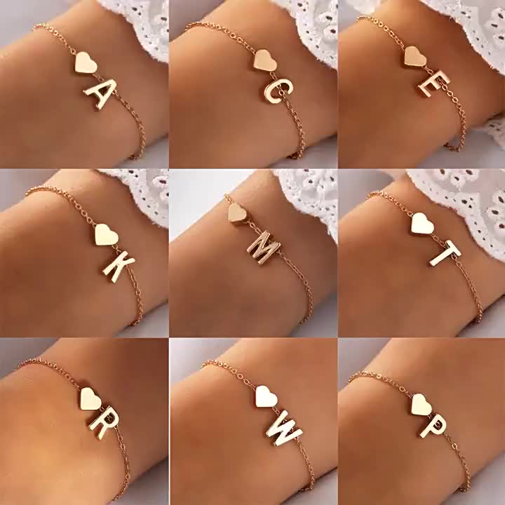 26 English Initial Letter Bracelet With Alloy Heart-shaped Charm Simple  Romantic Jewelry Gift - Temu Belgium