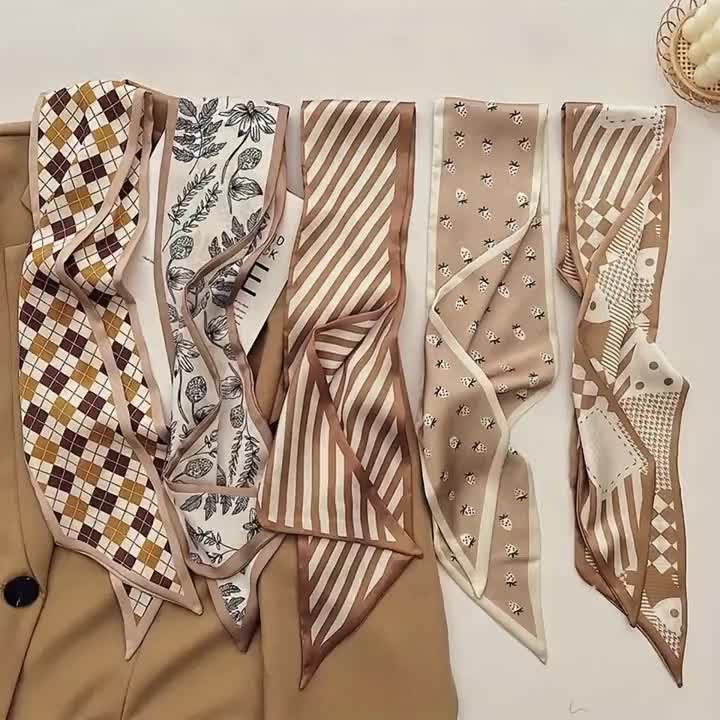 French-Style Elegant Brown Scarf, Versatile Decorative Ribbon