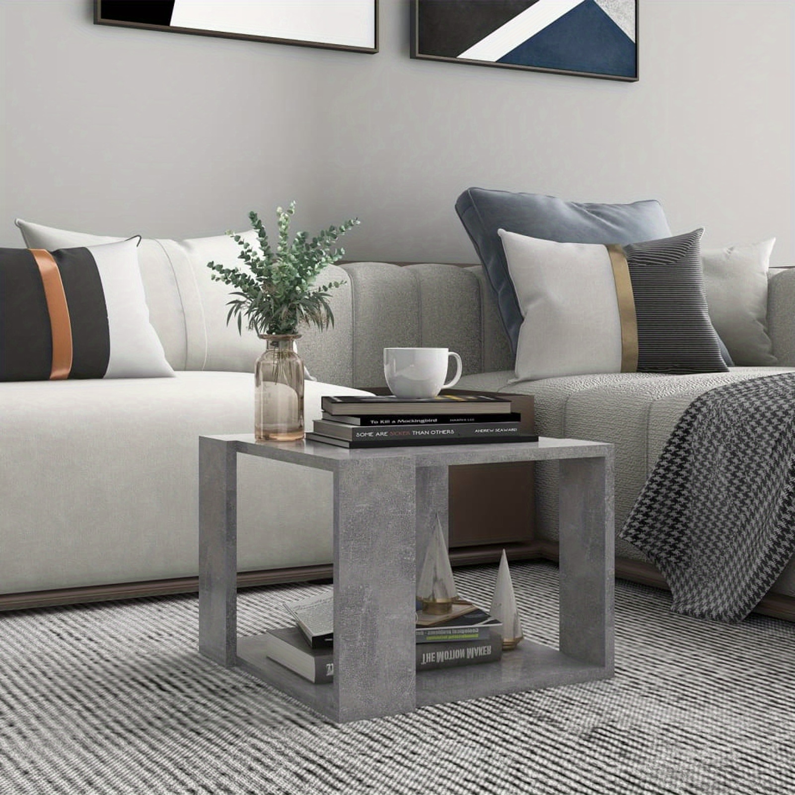 Coffee Table Concrete Grey 40x40x30 Cm Wood Material