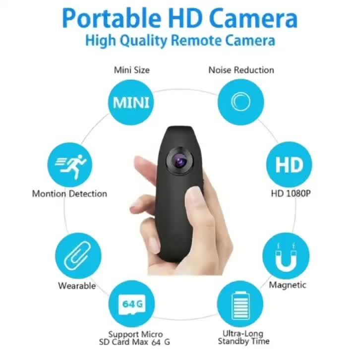 Cámara inalámbrica Mini cámara espía oculta portátil pequeña  Características con cámara Body Pet HD 1080P, visión nocturna y detección  de movimiento para el hogar y la oficina al aire libre.