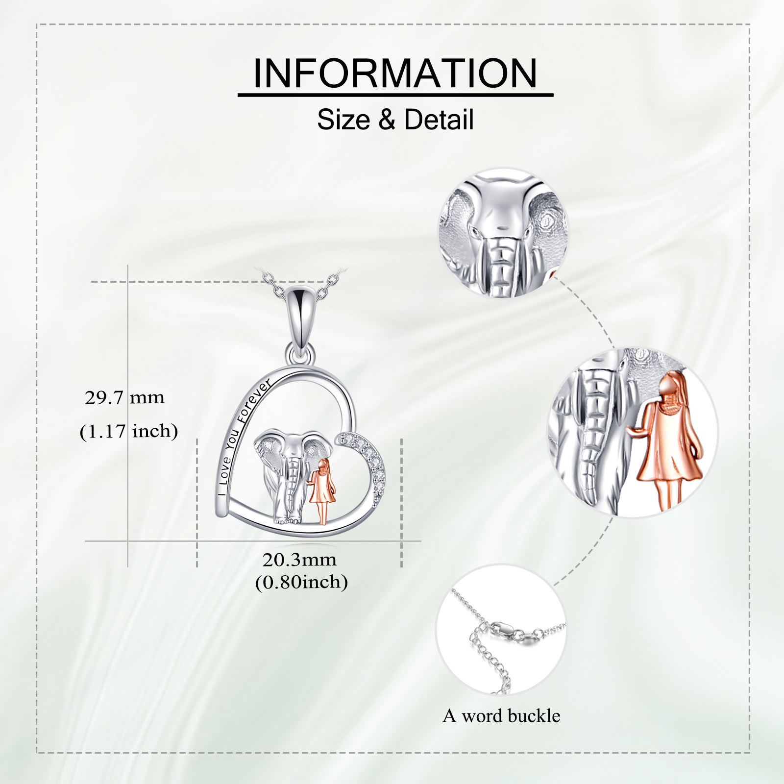 S925 Sterling Silver Elephant Necklace with Synthetic Zirconia, Hypoallergenic