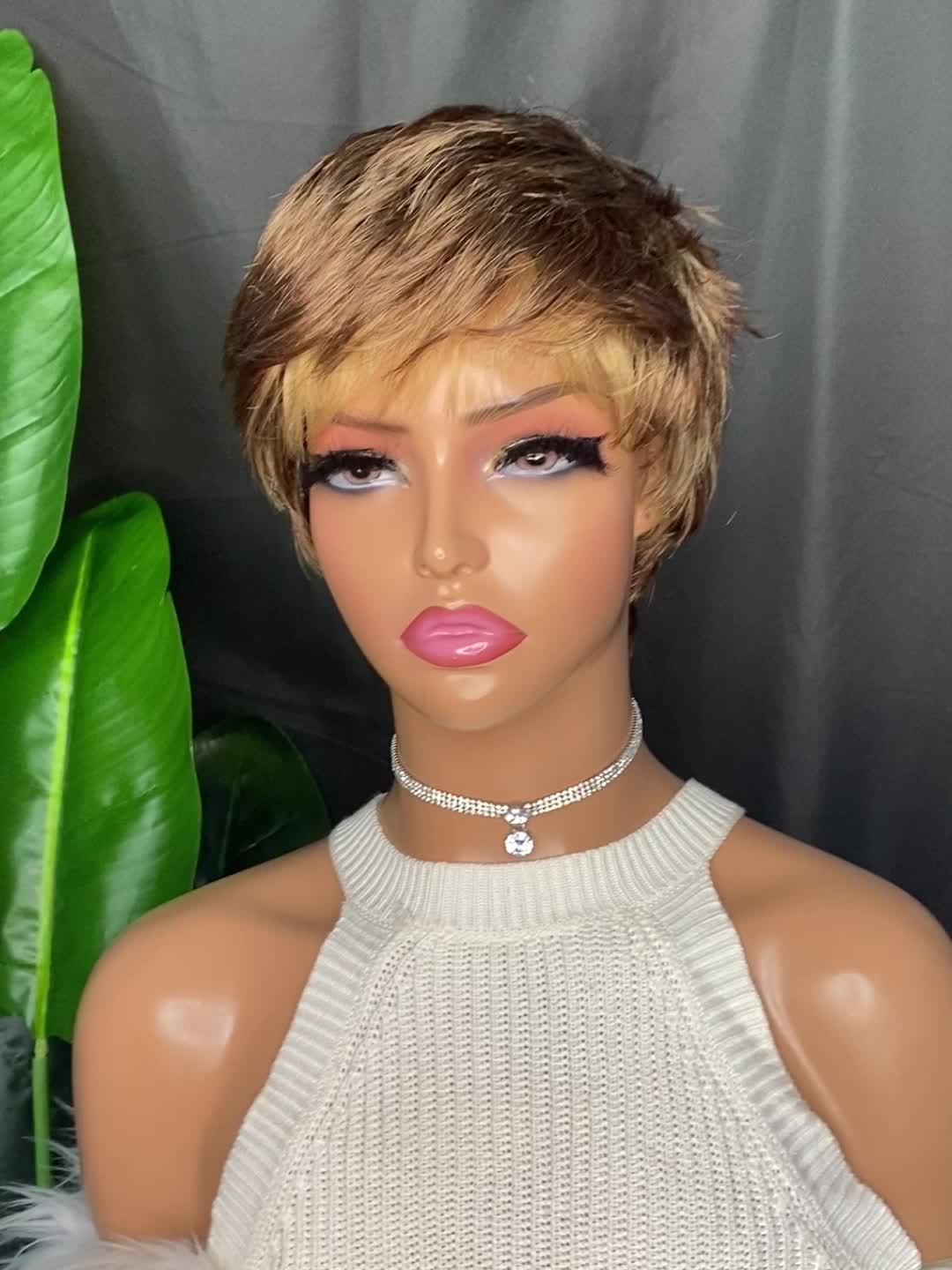 Perruque Courte Femme Blonde Méchée - Racines Blond Foncé, Style Capucine YS