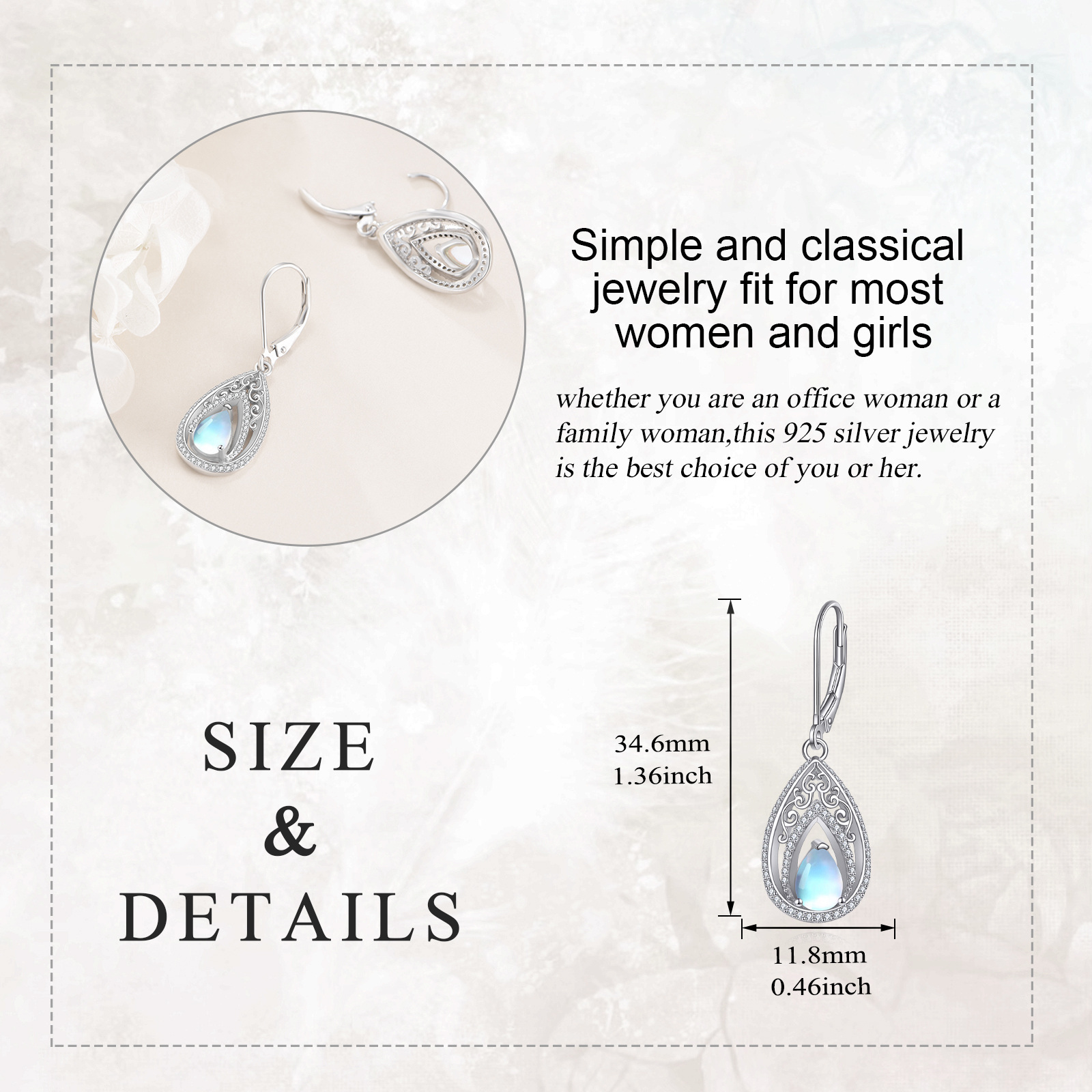 Moonstone Earrings for Women with Sterling Silver Leverback