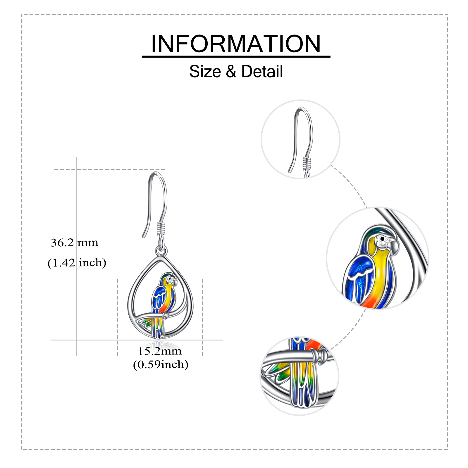 Dangle Earrings Featuring Parrot Designs in 925 Sterling Silver