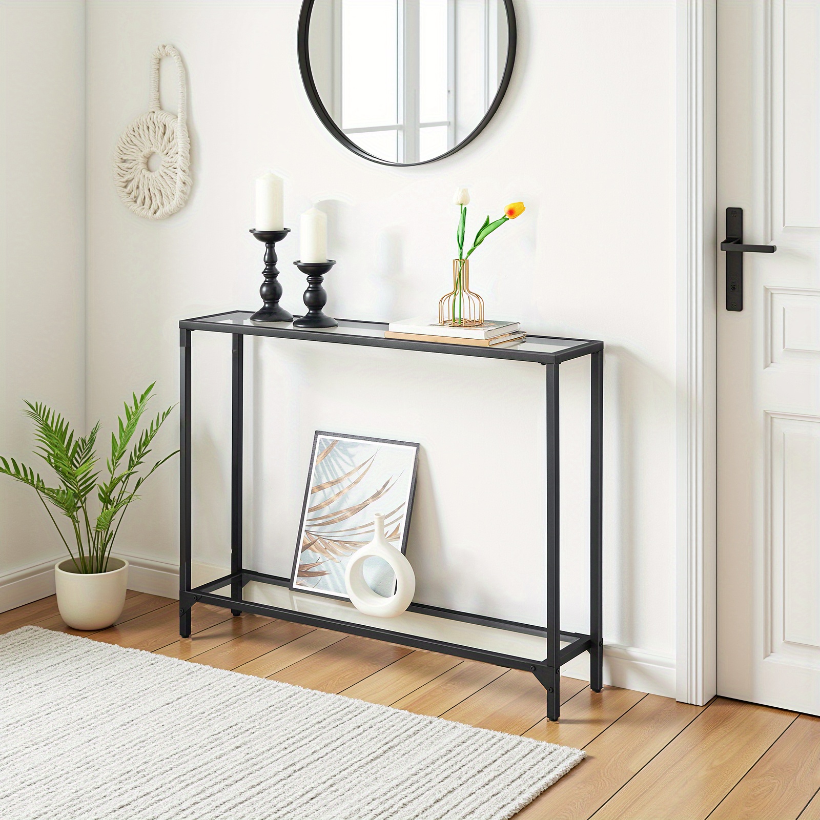 Modern Minimalist Entryway Table with Two-Tier Shelves