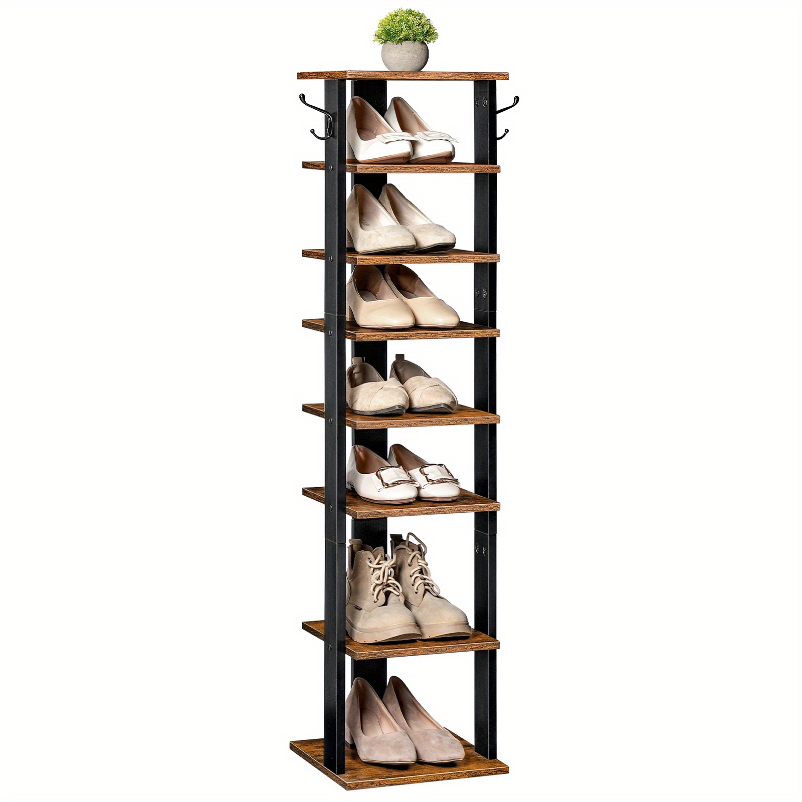 7-Layer Shoe Organizer, Wooden Shoe Storage Rack