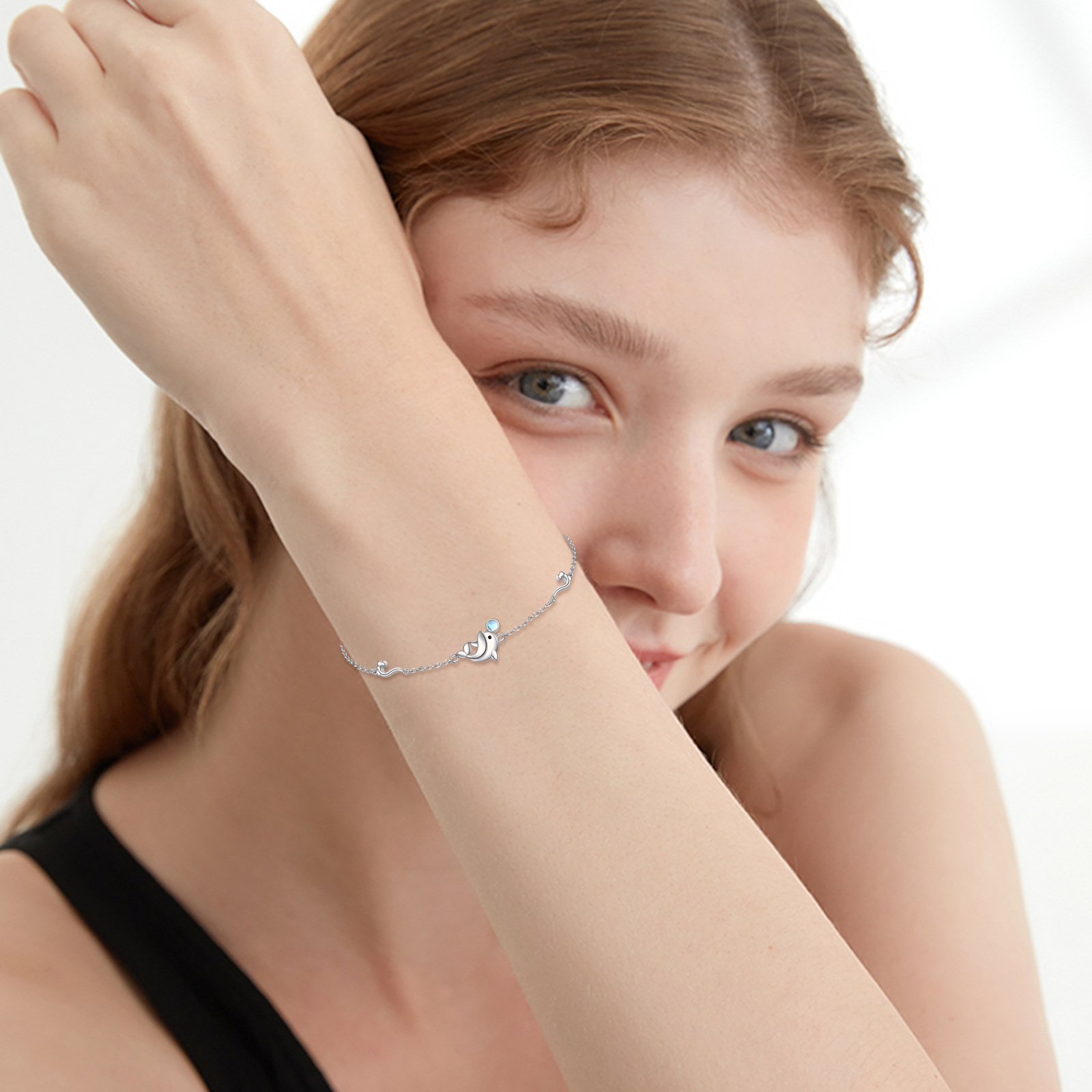 925 Sterling Silver Moonstone Dolphin Bracelet for Women