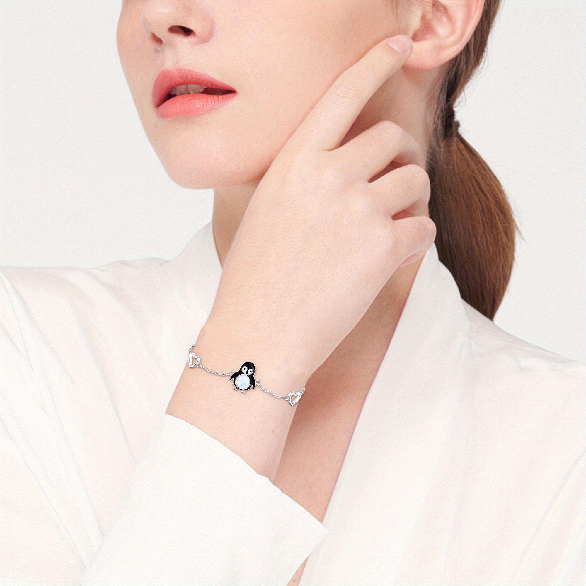 Women's Penguin Bracelet in 925 Sterling Silver with Opal