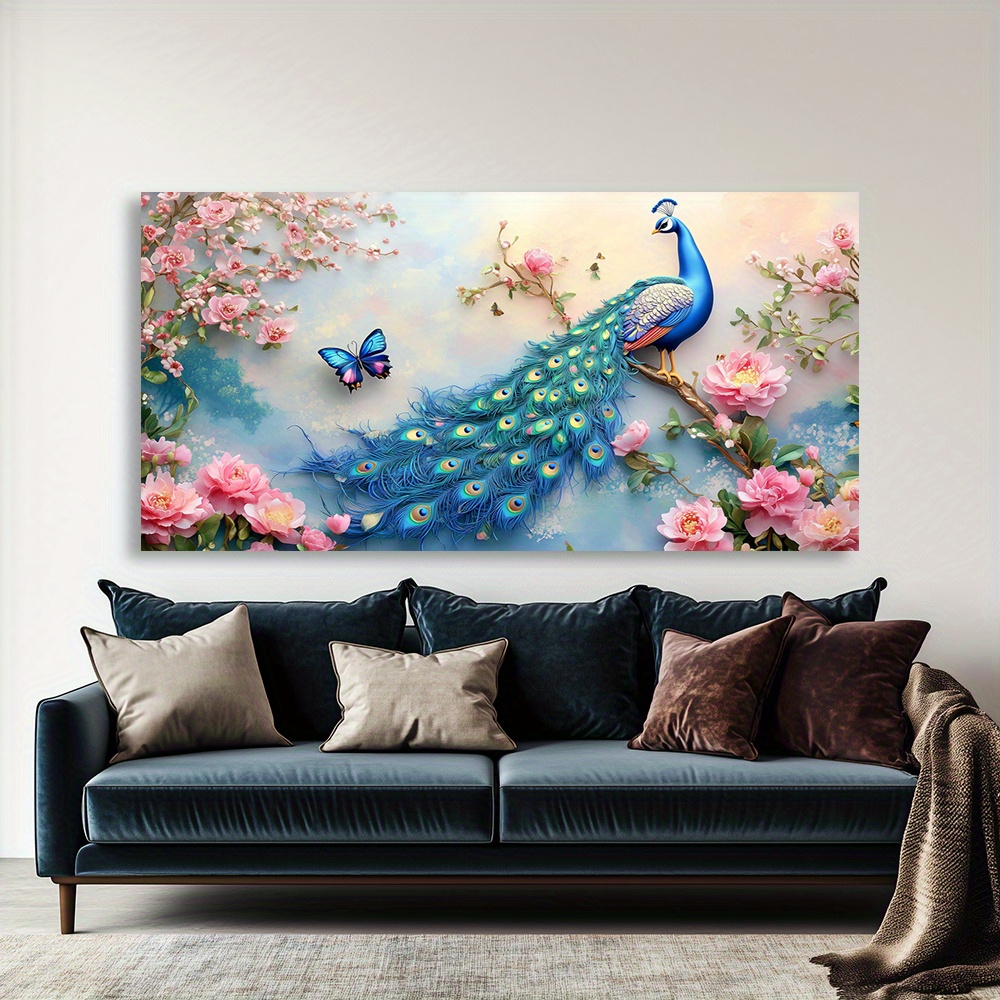 Peacock & Floral Abstract Canvas Wall Art
