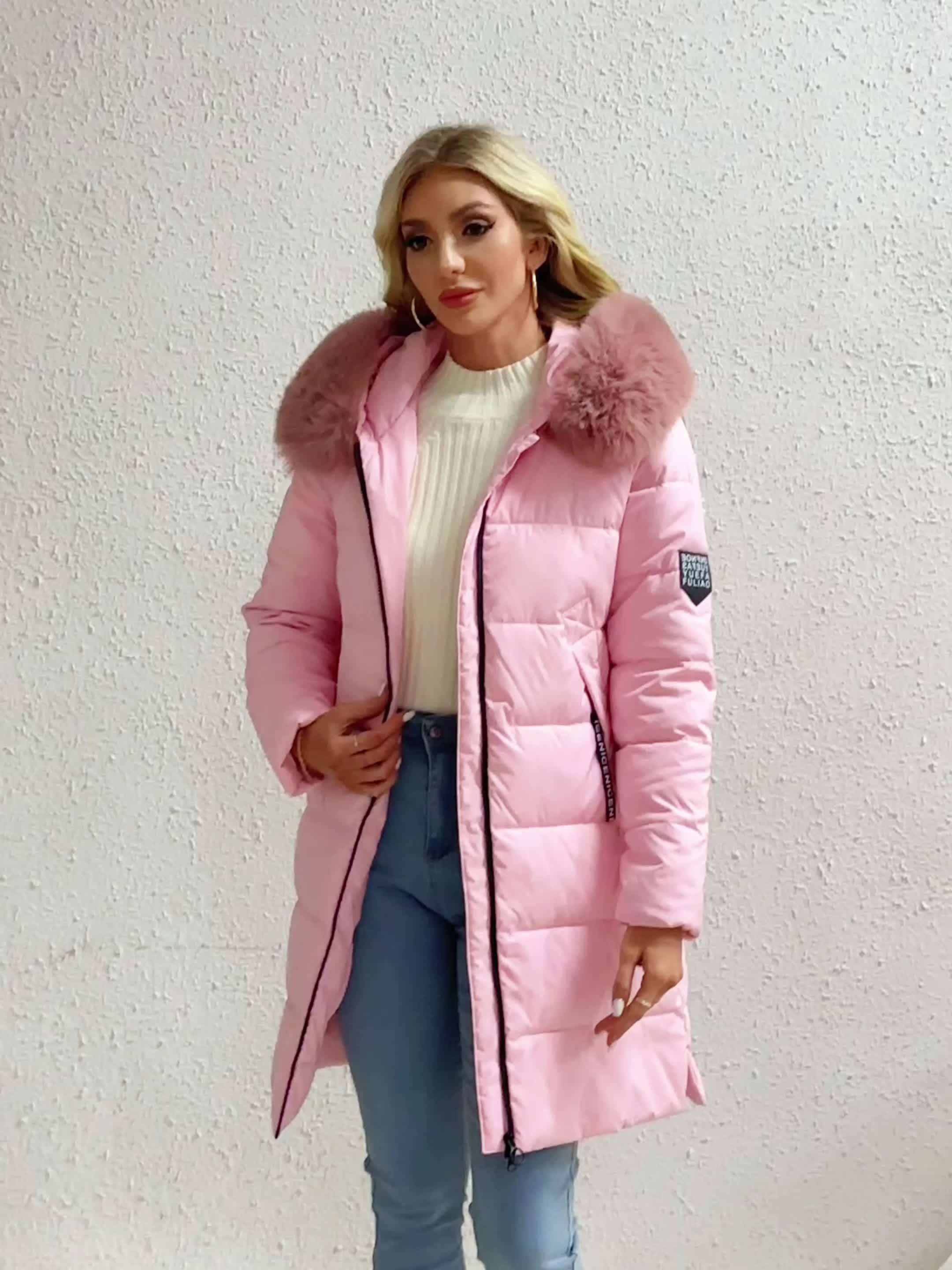 Faux bontkraag rits-up gewatteerde jas