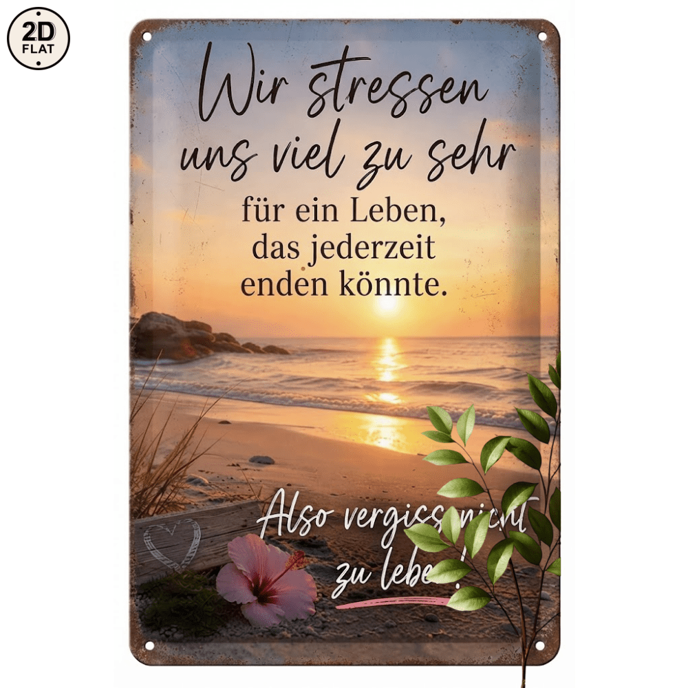 Image of 2d Flat - 【2d Flat】 2d Flat - [2d Flat] 1pc Metal Sign, Beach Sunset, Stress Quotes, Perfect For Home, Office, Bar, Outdoor Decor, 20x30cm, 2d Flat
