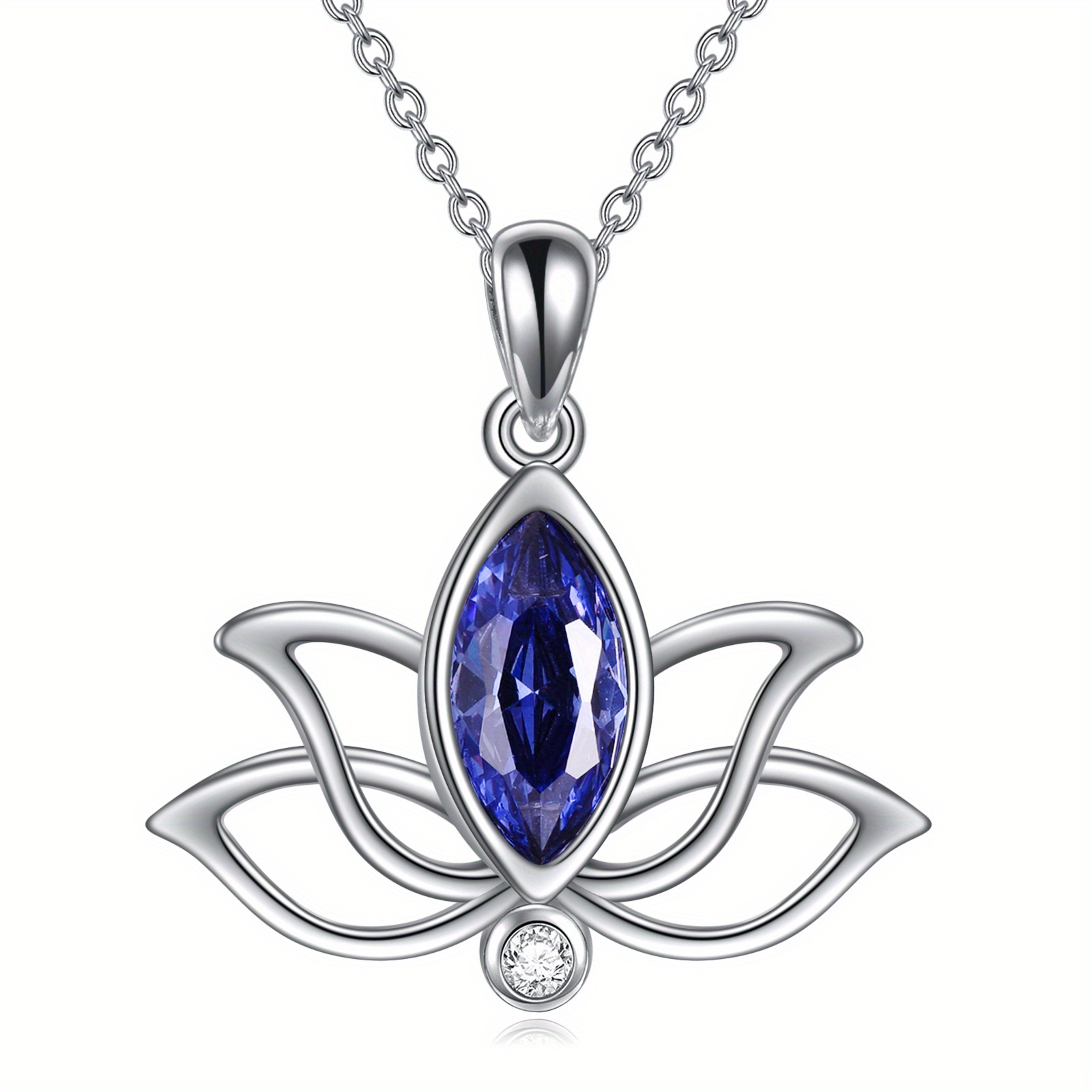 Image of Adjustable Birthstone Lotus Necklace, 925 Sterling Silver Pendant Jewelry, Mother's Day & Birthday Gift For Women And Girls (i. - September - Sapphire)