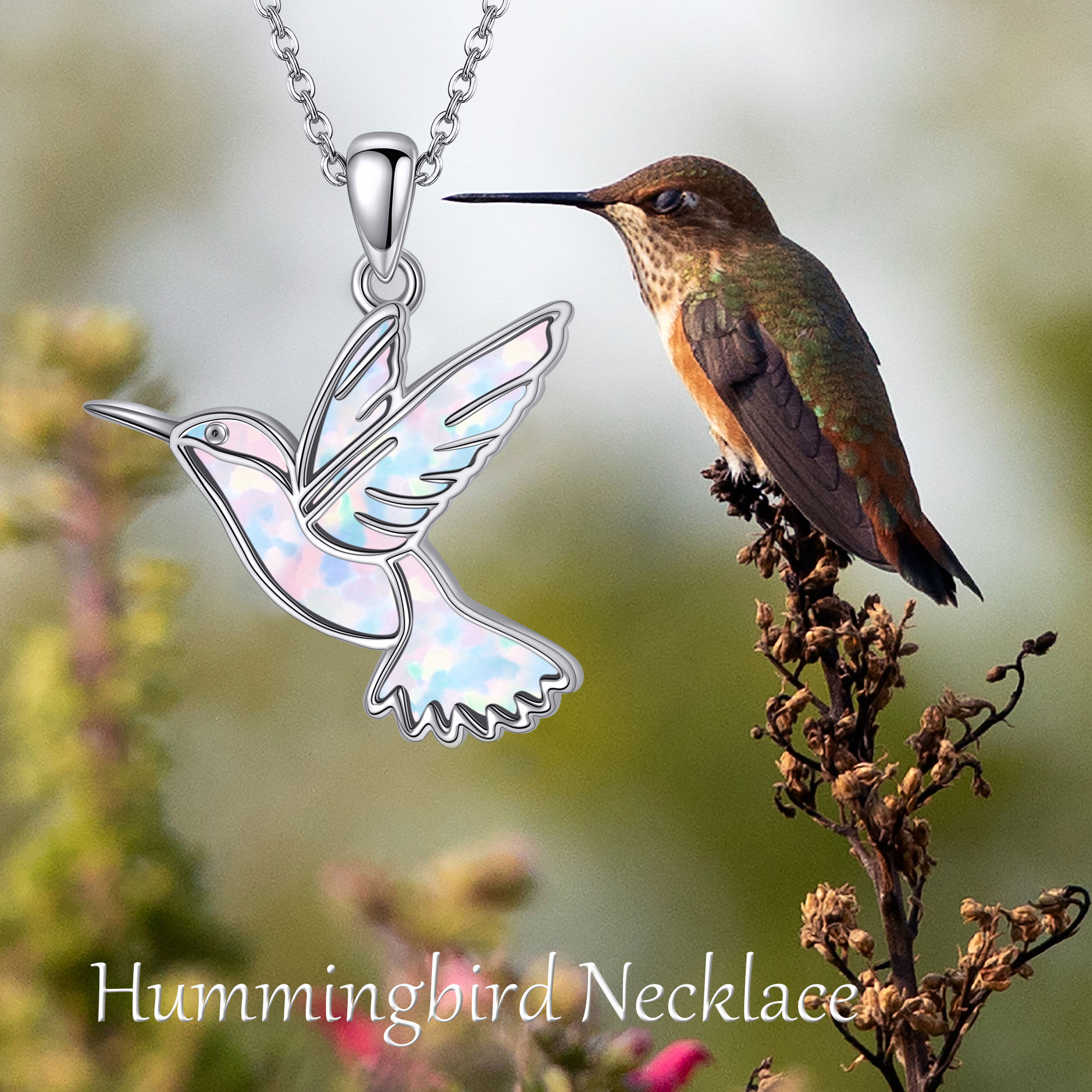 Women's 925 Sterling Silver Opal Hummingbird Necklace