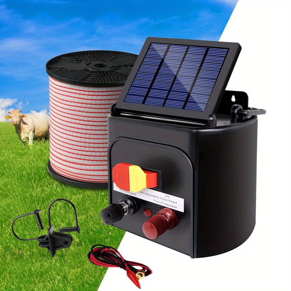 TEMU Giantz 3km Fence With Wire Tape - Solar-powered, Heavy-duty Plastic Construction, Remote Control & Adjustable Settings, Low-maintenance