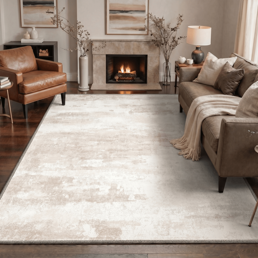 Area Rug Machine Washable Non-slip Low Pile Lightweight Printed Pattern Rug For Living Room Bedroom Home Decor Brush, Warm Beige