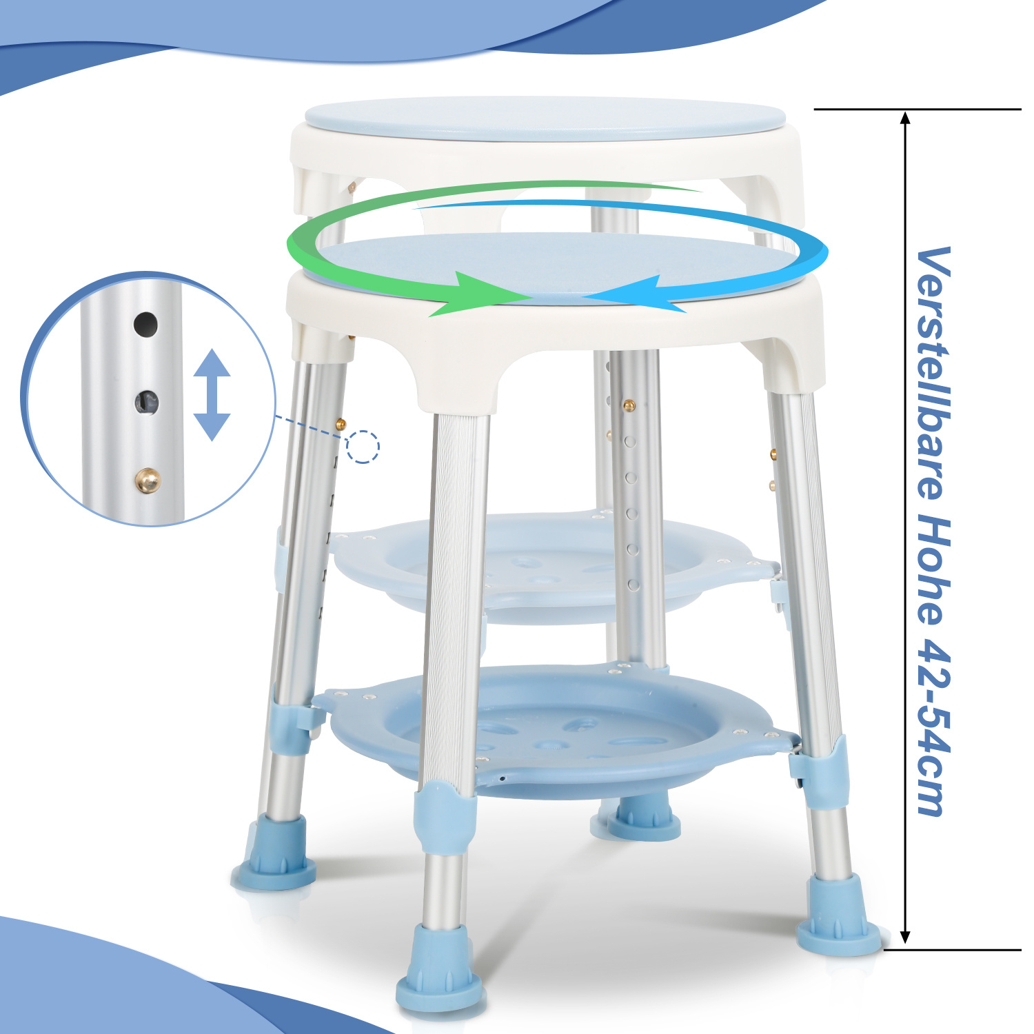 Image of Shower Stool: 360 Degree Rotatable, 42-54 Cm Height Adjustable Shower Chair, Sturdy Shower Aid, Non-slip Shower , Bathroom