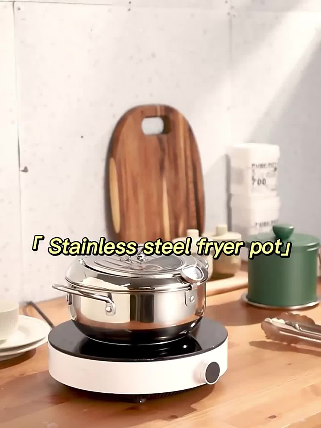  Olla para freír de 2.2 litros, freidora japonesa Tempura pequeña  de acero inoxidable con termómetro, tapa y escurridor de aceite para papas  fritas y camarones (304) : Hogar y Cocina