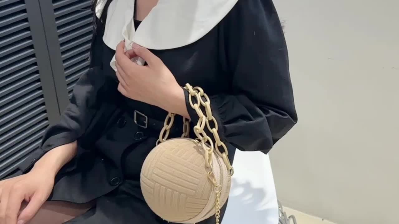 Plush Round Ball Mini Bag Chain Strap Double Zipper - Temu