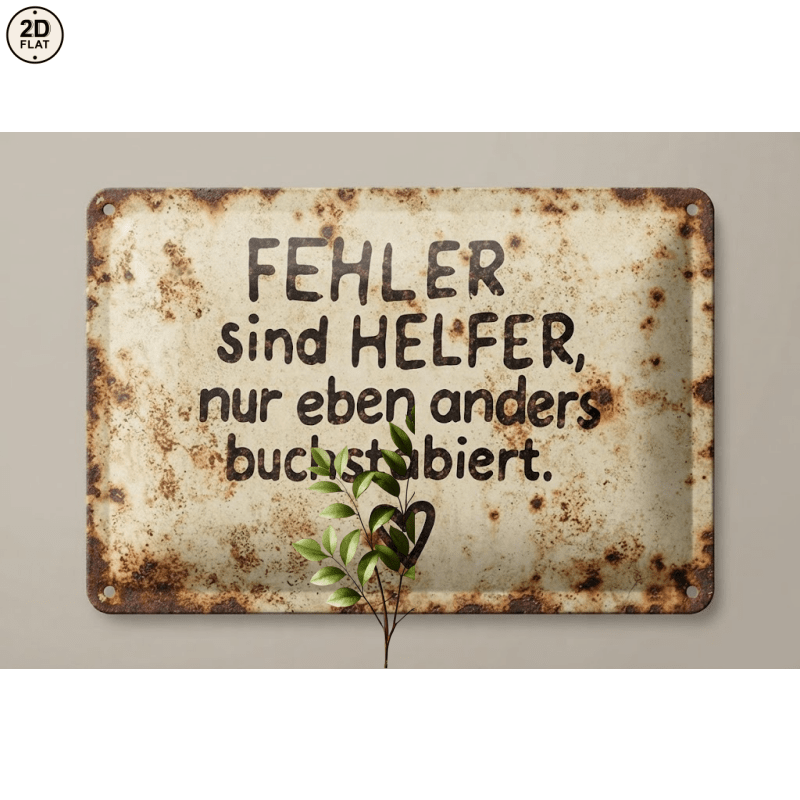 Image of 2d Flat, 1pc Metal Sign. Fehler Sind Helfer, Nur Eben Anders Buchstabiert. Vintage Rusty Metal Sign Perfect For Home, Office, Bar, Outdoor Decor 20x30cm 2d Flat, 2d Flat