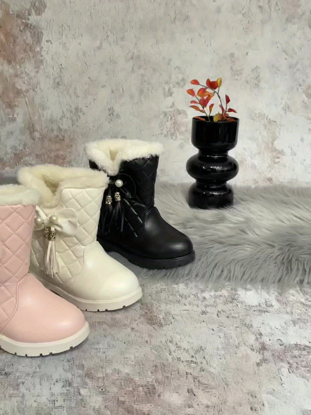 Een Paar Winter Sneeuwlaars voor Meisjes met Strik en Fleece Voering