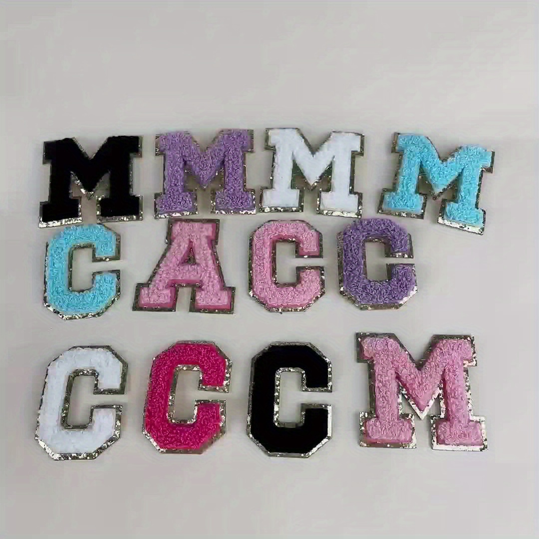 10Pcs Self Adhesive Chenille Letter Patches Iron on Varsity Preppy Letter  Patches Stick on Glitter Fuzzy Letters for Clothing Bag Laptop Phone Case（O）