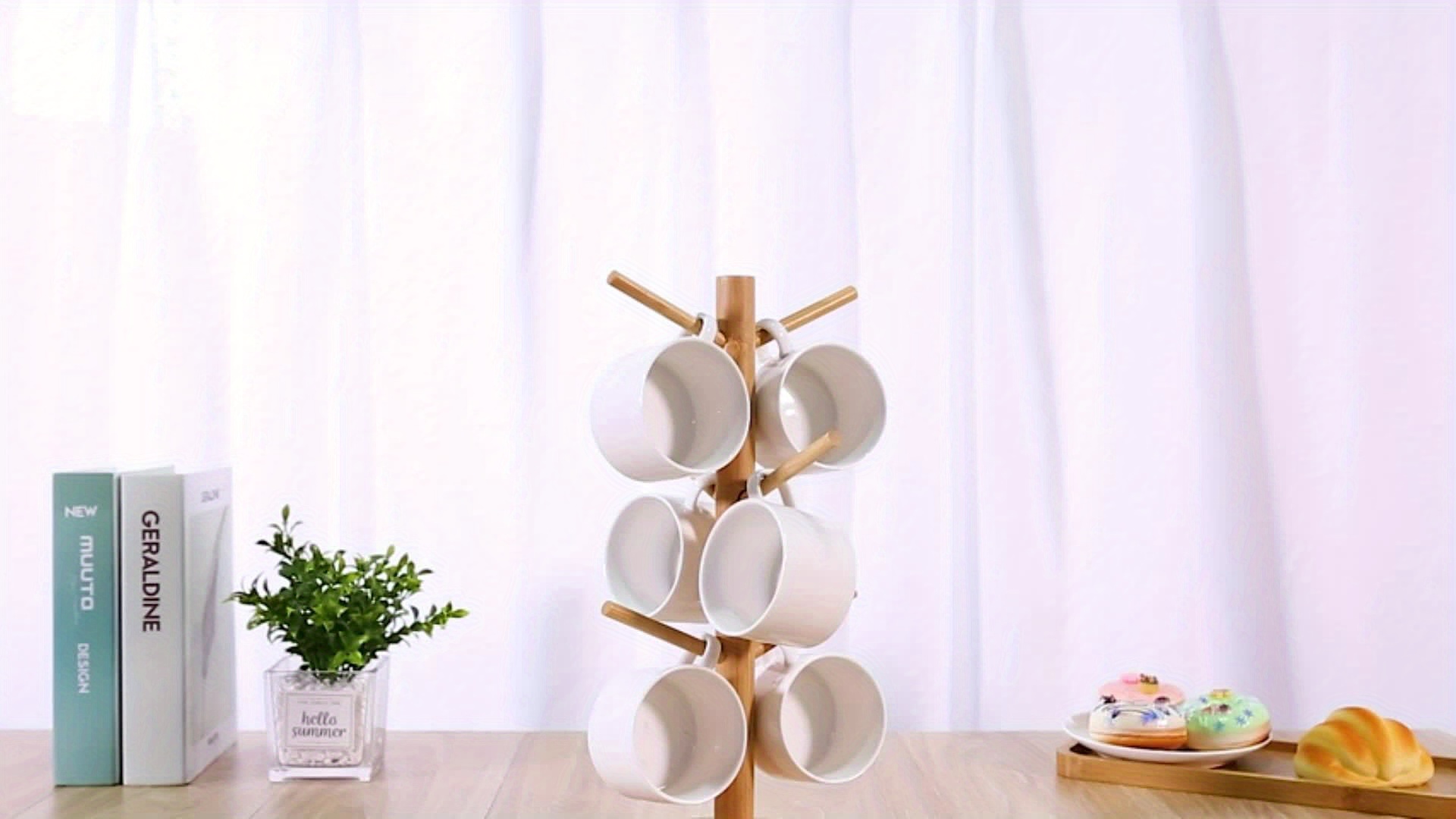 Lorbro Árbol de taza de café con 8 ganchos, soporte para taza, soporte de  bambú para tazas de café, árbol de taza de encimera, soporte para tazas