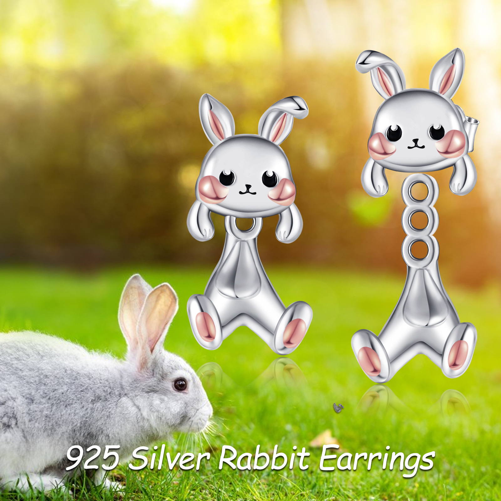 bunny earrings for women 925 sterling silvery rabbit earrings bunny jewelry animal earrings stud gifts Product details 3