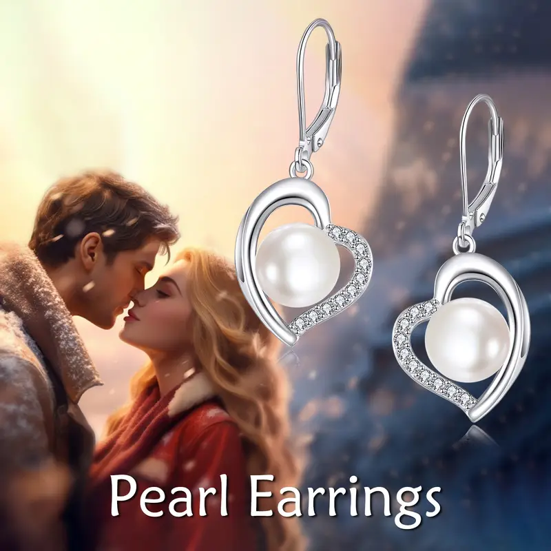 pearl dangle earrings for women 925 sterling silver   pearl drop earrings white   pearl earrings dangling wedding jewelry birthday for women her Product details 0