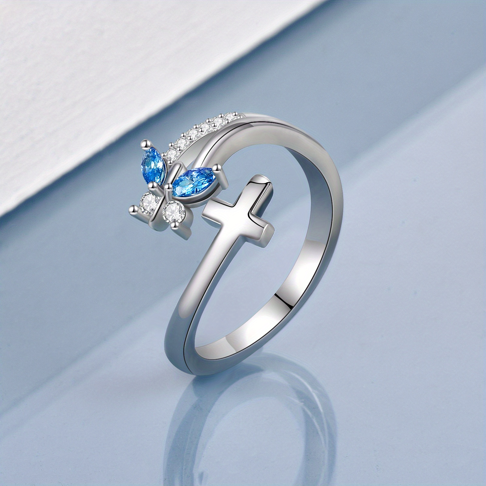 925 Sterling Silver Butterfly Adjustable Open Ring for Women
