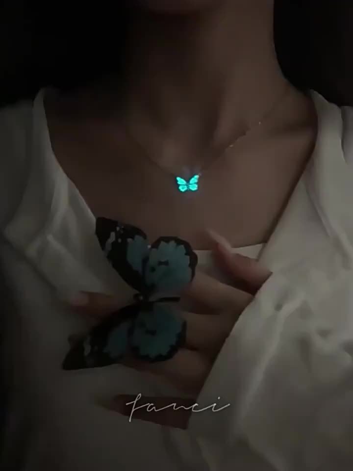 Glow-In-The-Dark Butterfly Necklace and Bracelet Set