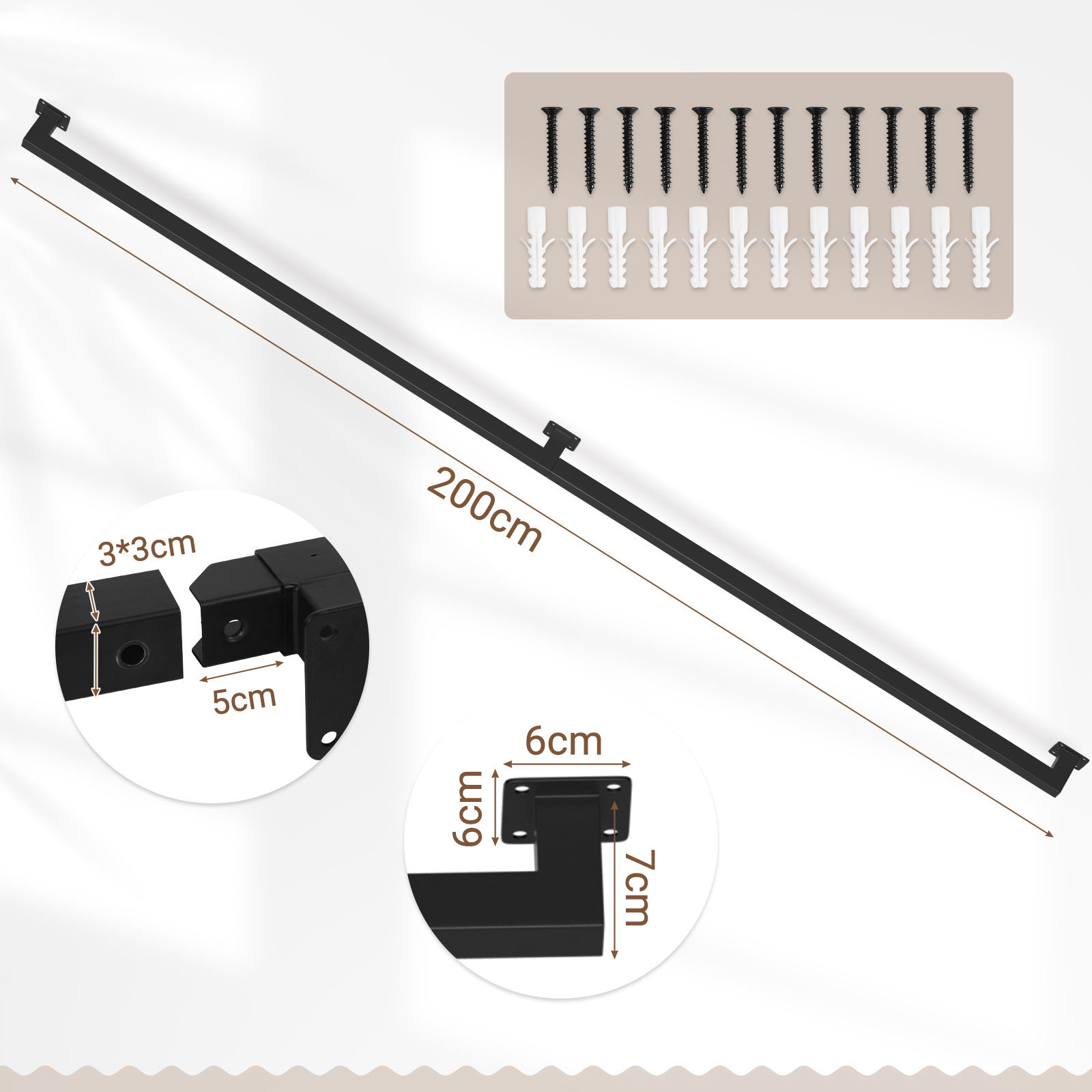 Image of Handrail Stair Railing Black Wall Handrail Wall Stairs Square Stair Railing Indoor And Outdoor For Stairs, Parapet, Balcony, Length: 200 Cm