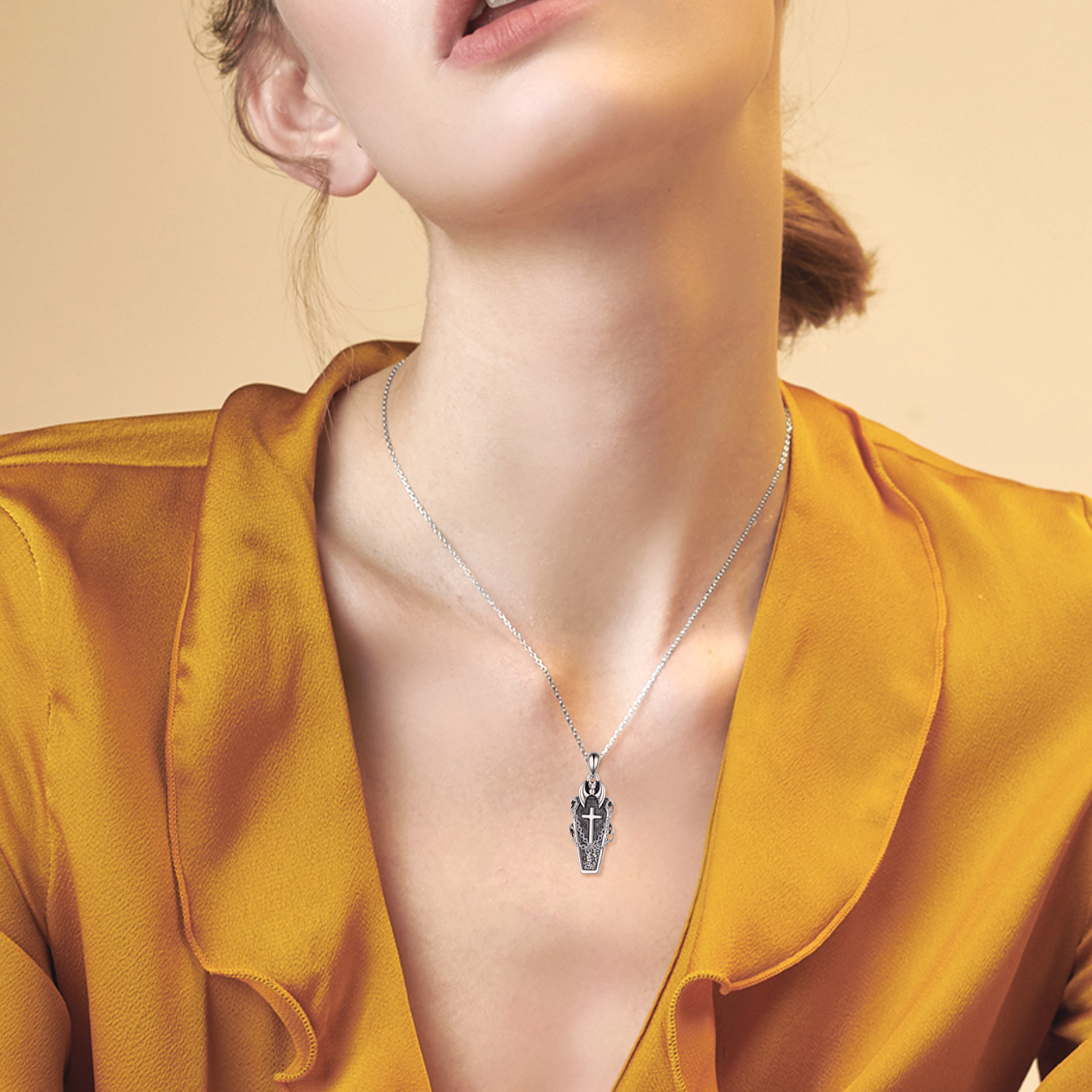 Women's 925 Sterling Silver Gothic Coffin Necklace, Statement Wear