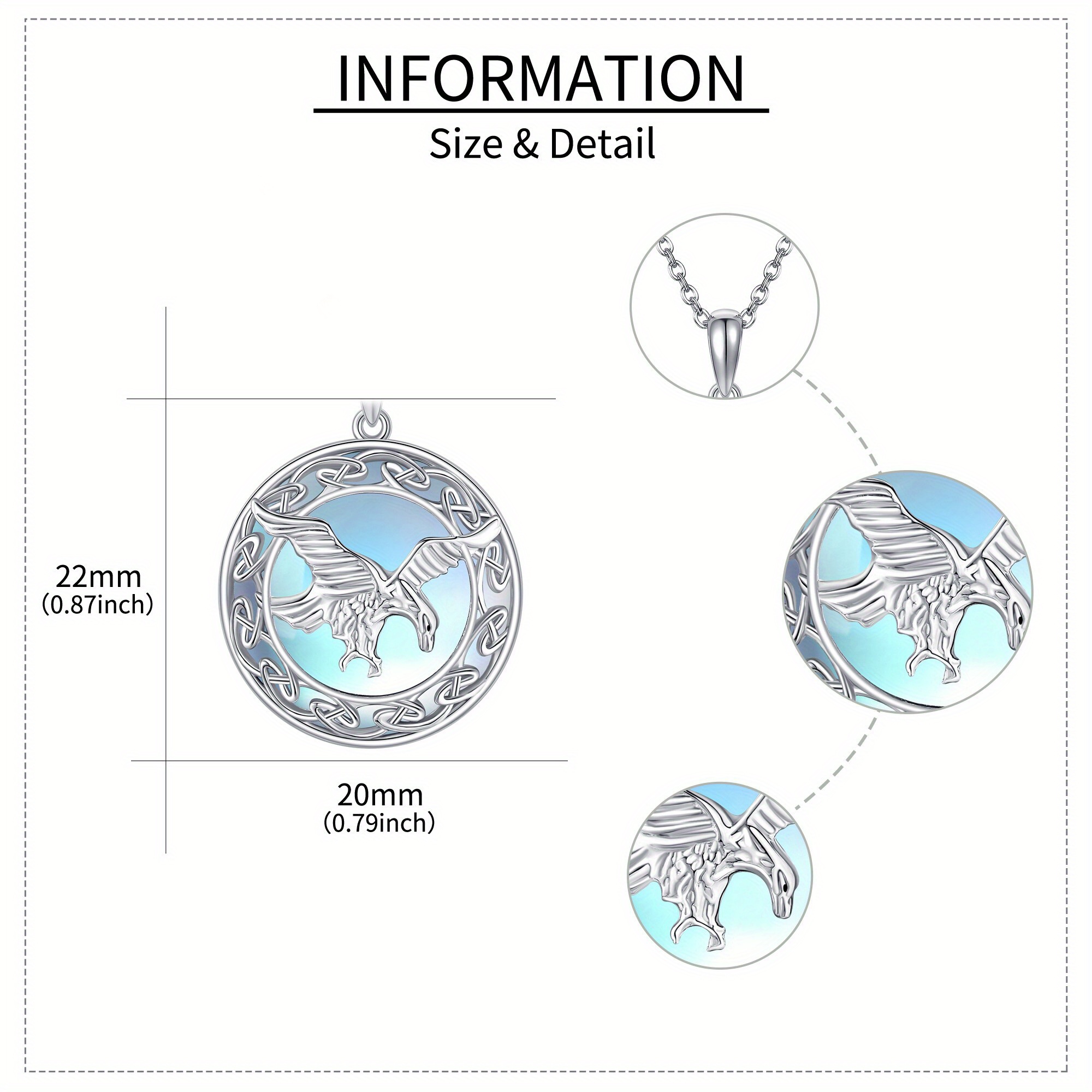925 Silver Eagle Pendant Moonstone Necklace Celtic Jewelry