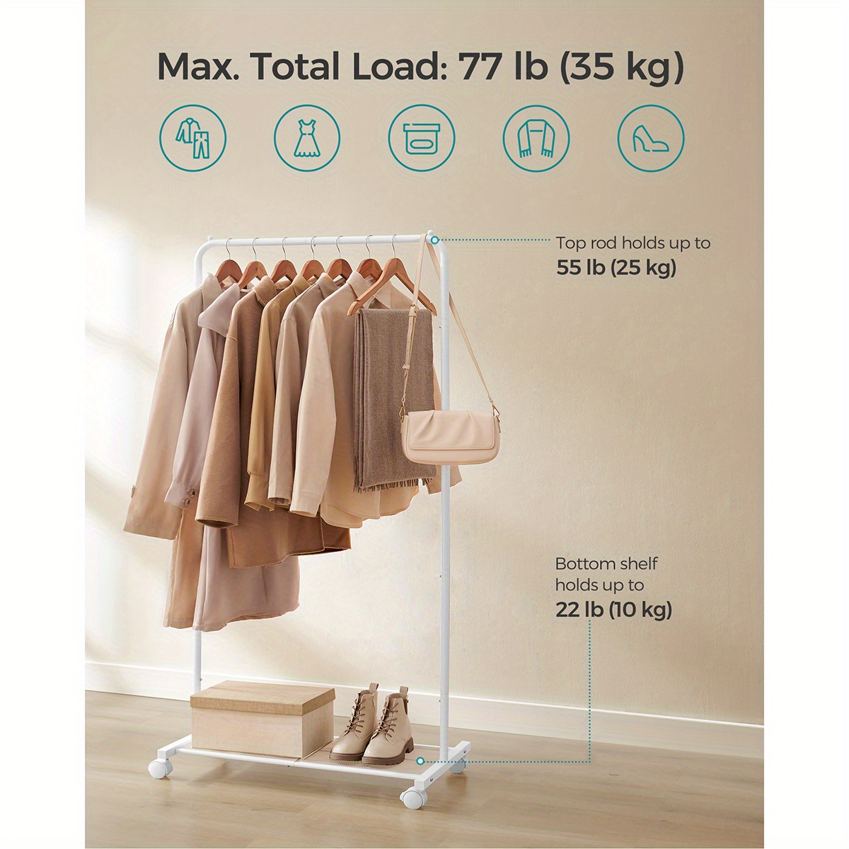 TEMU Portant à vêtements avec roulettes, Portant pour suspendre les vêtements, Portant à vêtements de 29,1 pouces, avec étagère de rangement à dense,