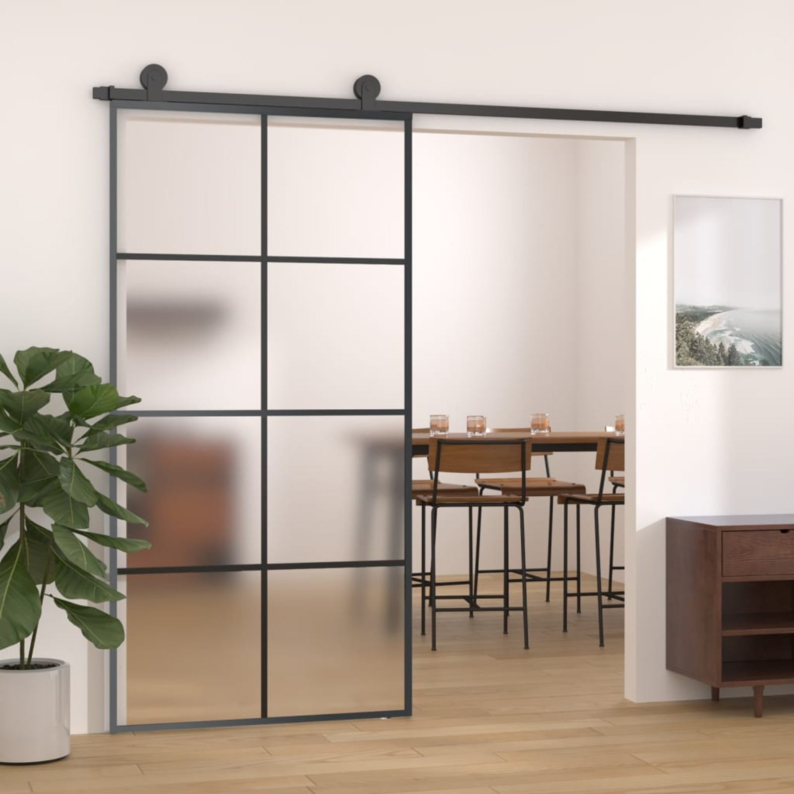 Sliding Door With Hardware Set 102.5x205 Cm Esg Glass&aluminium For Bedroom, Kitchen, Barn, Garage