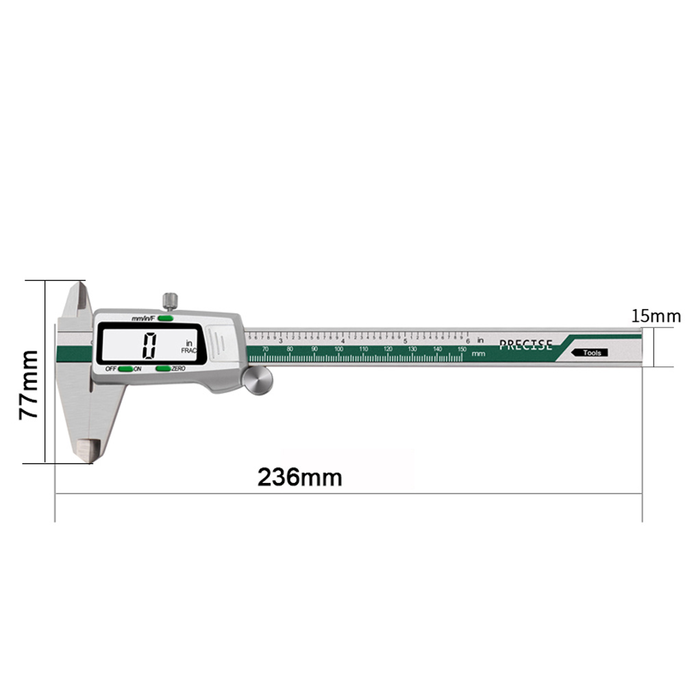 

1pc Precision Digital Caliper, Lcd Electronic Slide Gauge, 0-150mm Measuring Range, Stainless Steel Construction, Non-laser, Battery-free