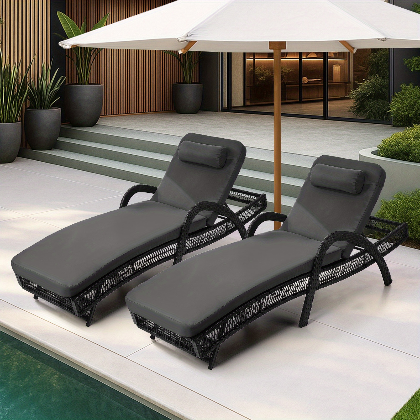 TEMU 2pcs Outdoor Sun Lounge Lounger Sofa Day Bed Patio Furniture Grey