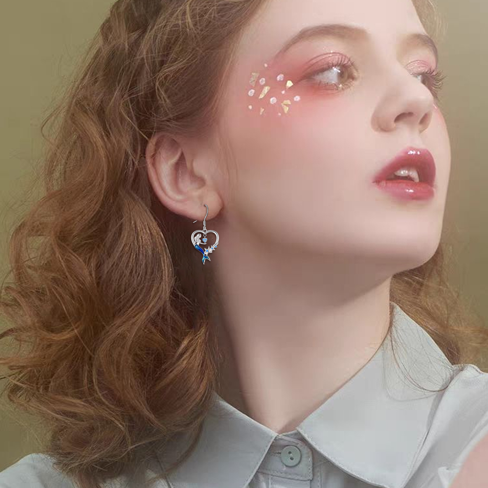 Mermaid Earrings 925 Sterling Silver Heart Starfish Earrings