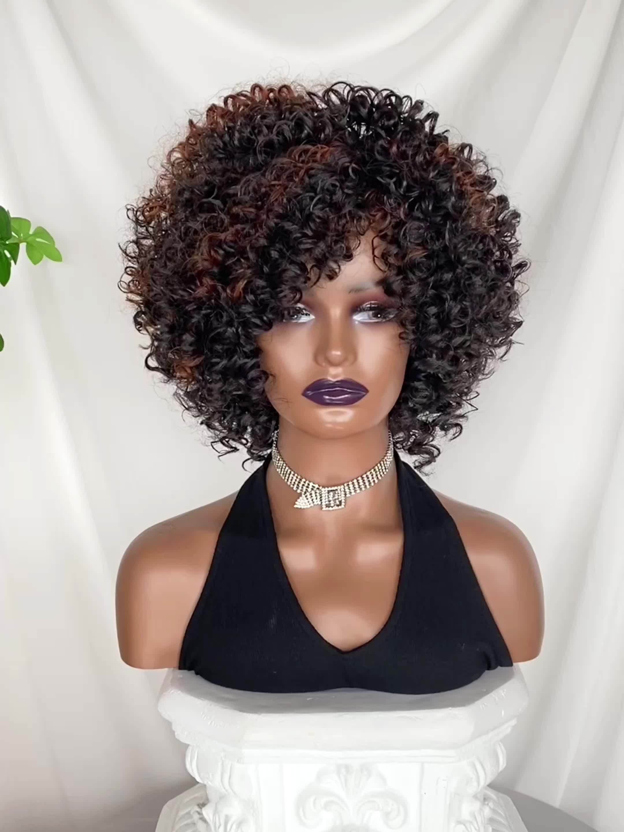 Black Brown Curly Afro Wig Women Side Bangs Natural Temu