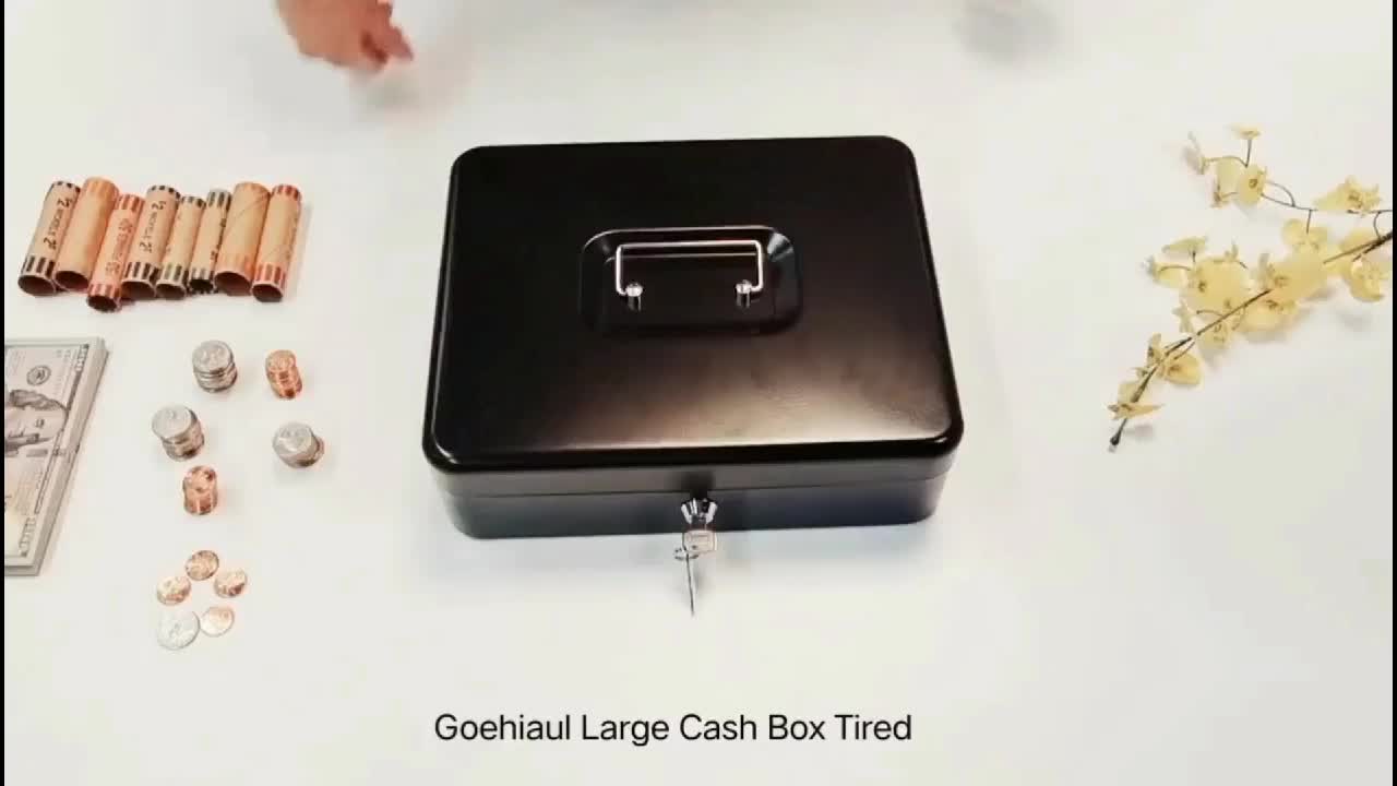  Sgorlds Caja de dinero grande con cerradura de llave y bandeja  de dinero, caja de dinero con bandeja para efectivo, caja fuerte con  cerradura para oficina y negocios, 11.8 x 9.5